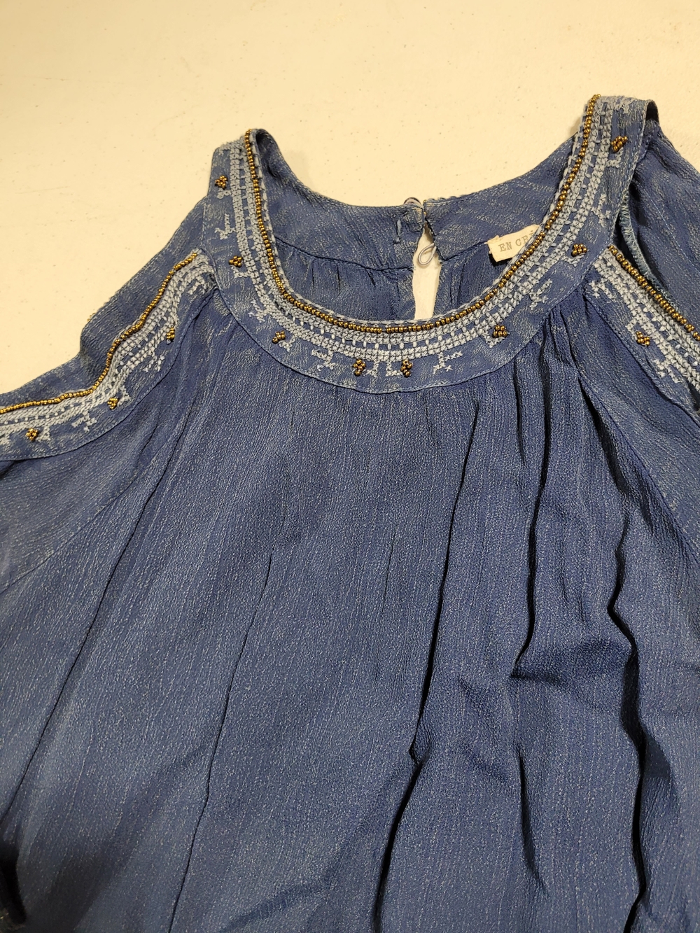 Blue Cold-Shoulder Long Sleeve Boho Dress - Picture 4 of 4